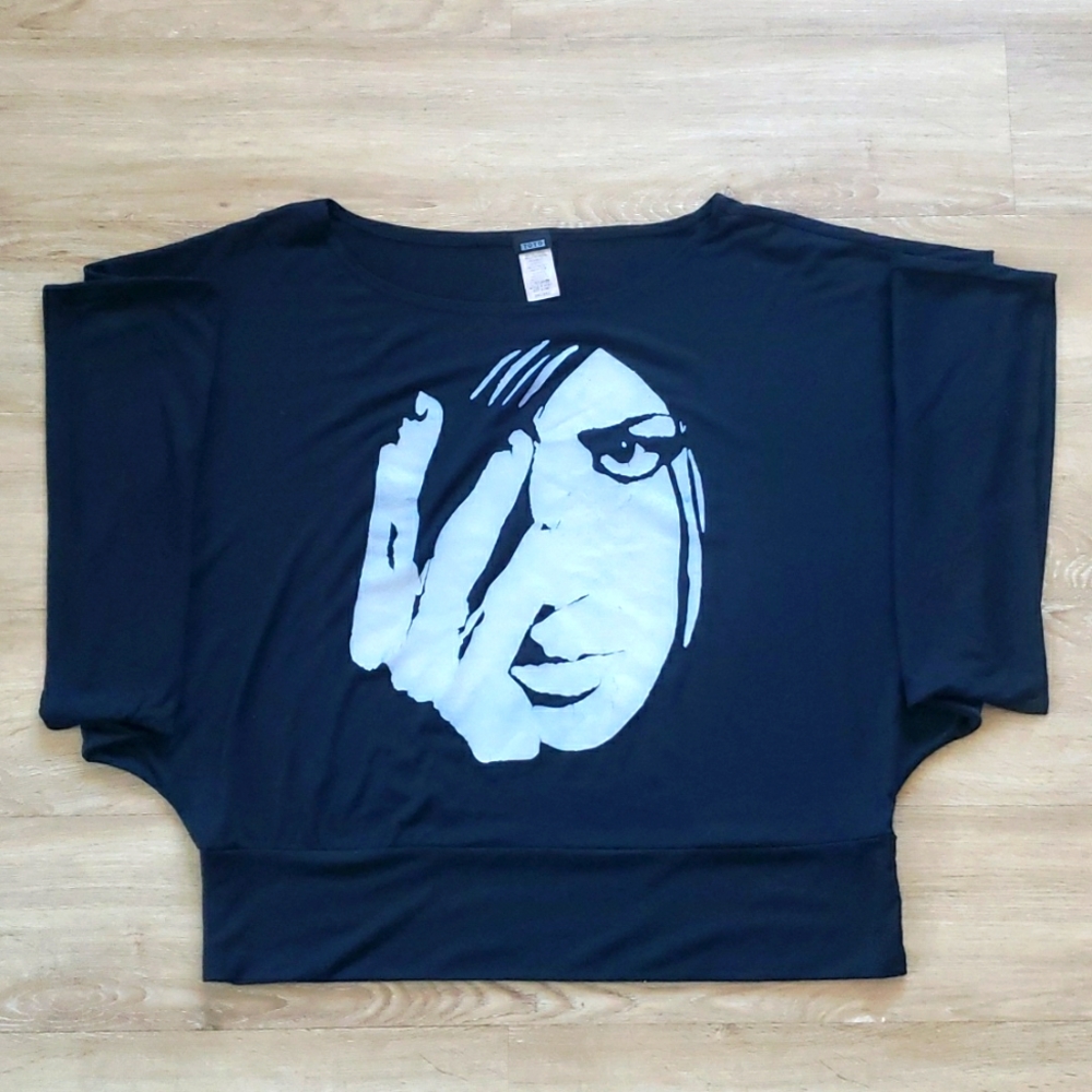 Womens Black Yoga style Tee With Graphic.